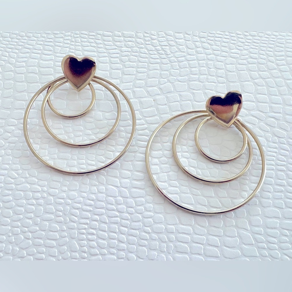 Vintage valentines heart earrings with hanging loops, silver post earrings